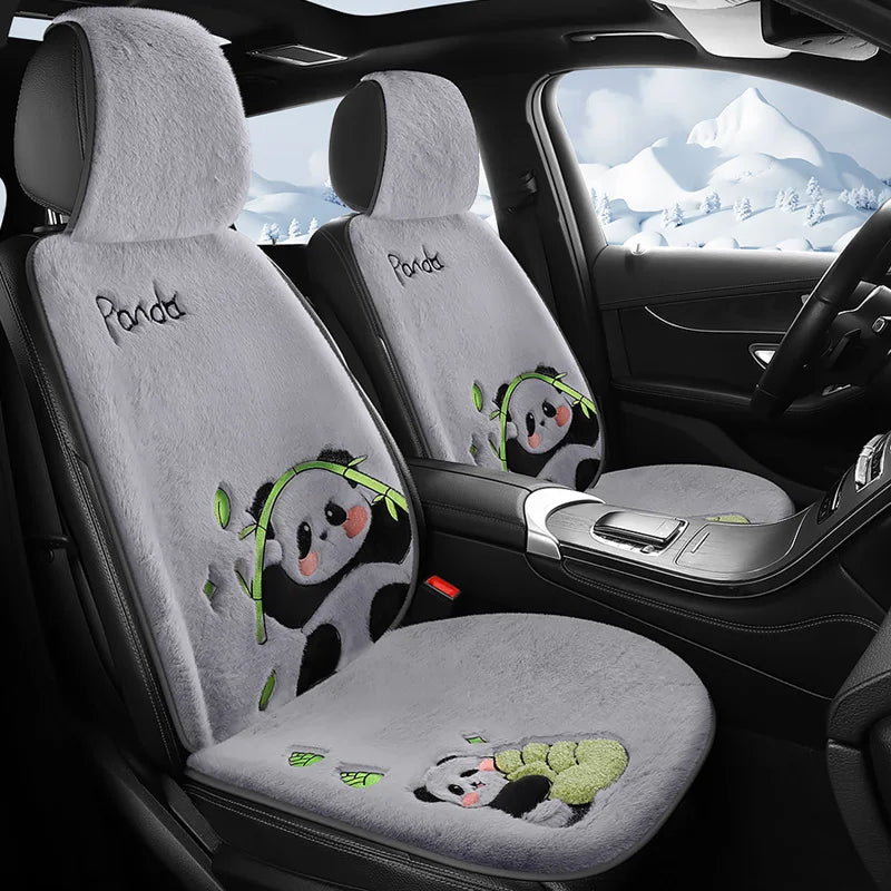 Exquisite Embroidery Cute Panda Plush Car Seat Cushion Winter New Soft Comfortable Universal Fit For Split-Type Cars