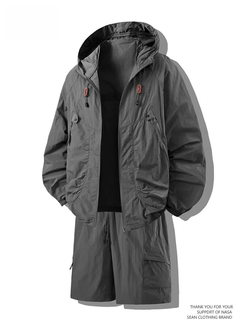 Ice Silk Dry Summer Lightweight Outdoor Men's Sun Protection Clothing Set Breathable Cool Feeling Long Jacket