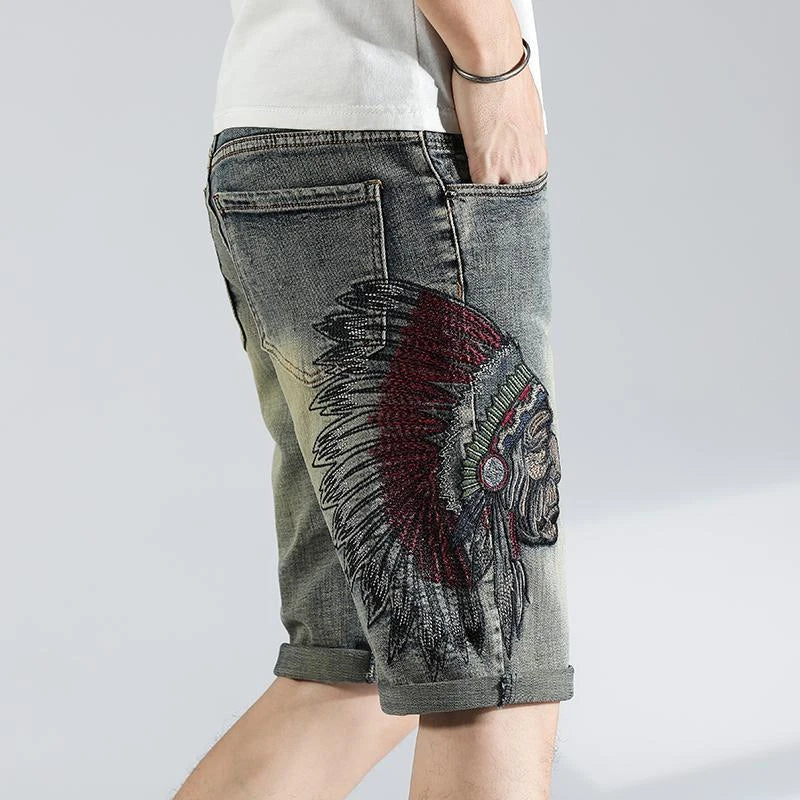 Ripped Graphic Men's Short Jeans Pants Multi Color Male Denim Shorts Hip Hop Korean Fashion Summer Vintage Rude Blue Distressed