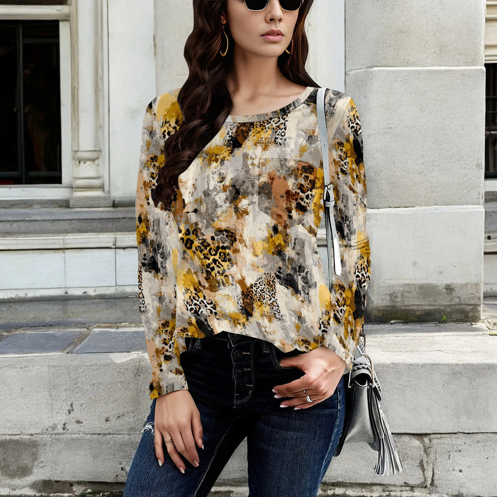 Long Sleeve Shirts for Women Spring Fashion 2025 Floral Crewneck Workout Cute Blouses Casual Loose Fit Tops