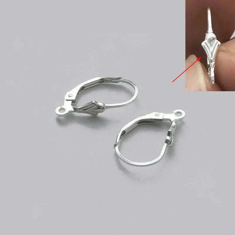 925 Sterling Silver Fleur De Lis Leverback w / Ring Plain Leverback Silver Ear Wire for Jewelry Accessories Clasp for Earri