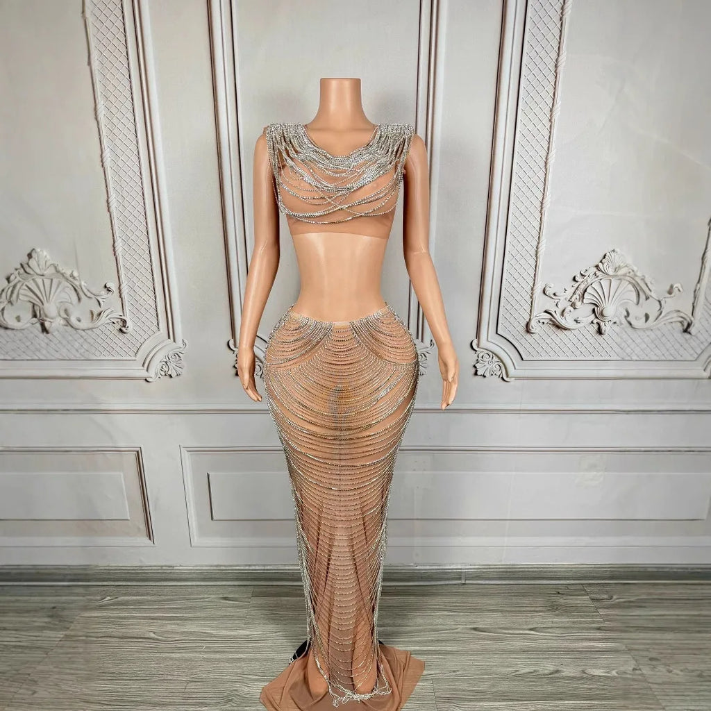 Luxury Silver Chain High-end Banquet Evening Dress Annual Meeting Women's High-end Singer Fashion Singing Clothes Slinky Dresses