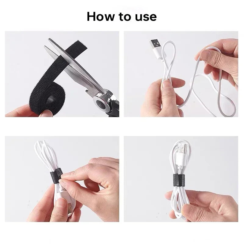 Wholesale 2/5M/Roll 12mm Width Cable Organizer USB Cable Winder Management nylon Free Cut Ties Mouse earphone Cord cable ties