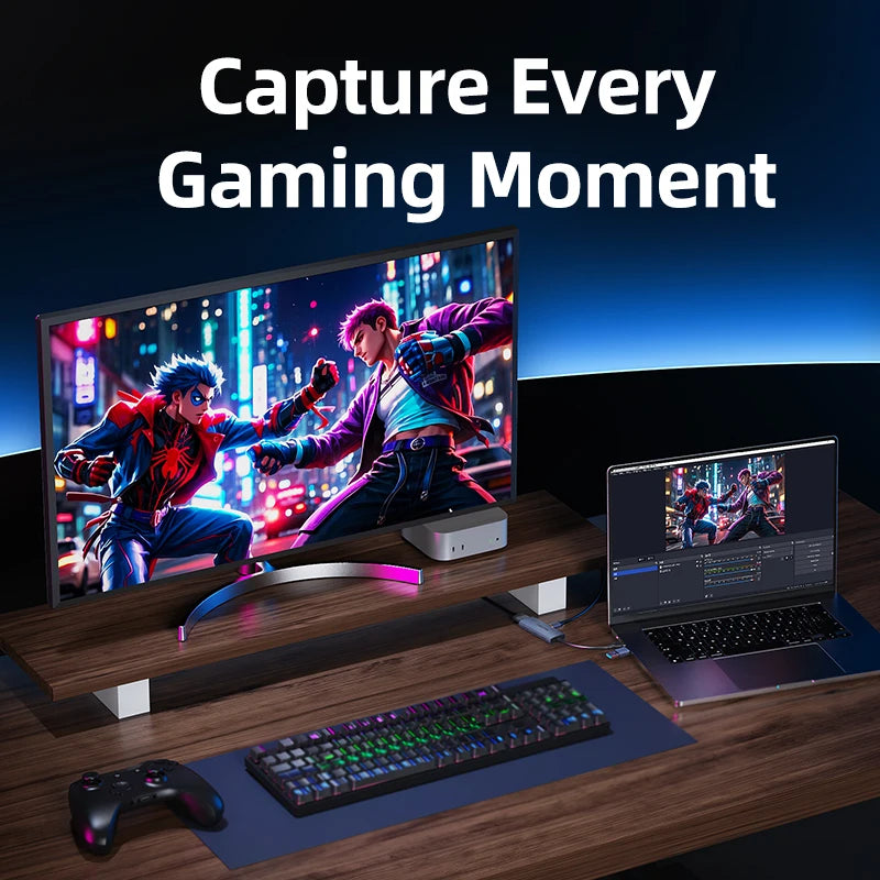 CABLETIME USB 3.0 HDMI Video Capture Card PD 100W 5Gbps USB A+C Aluminum 1080p Full HD for Meta Quest 3 PS5 Srteaming Switch 1/2