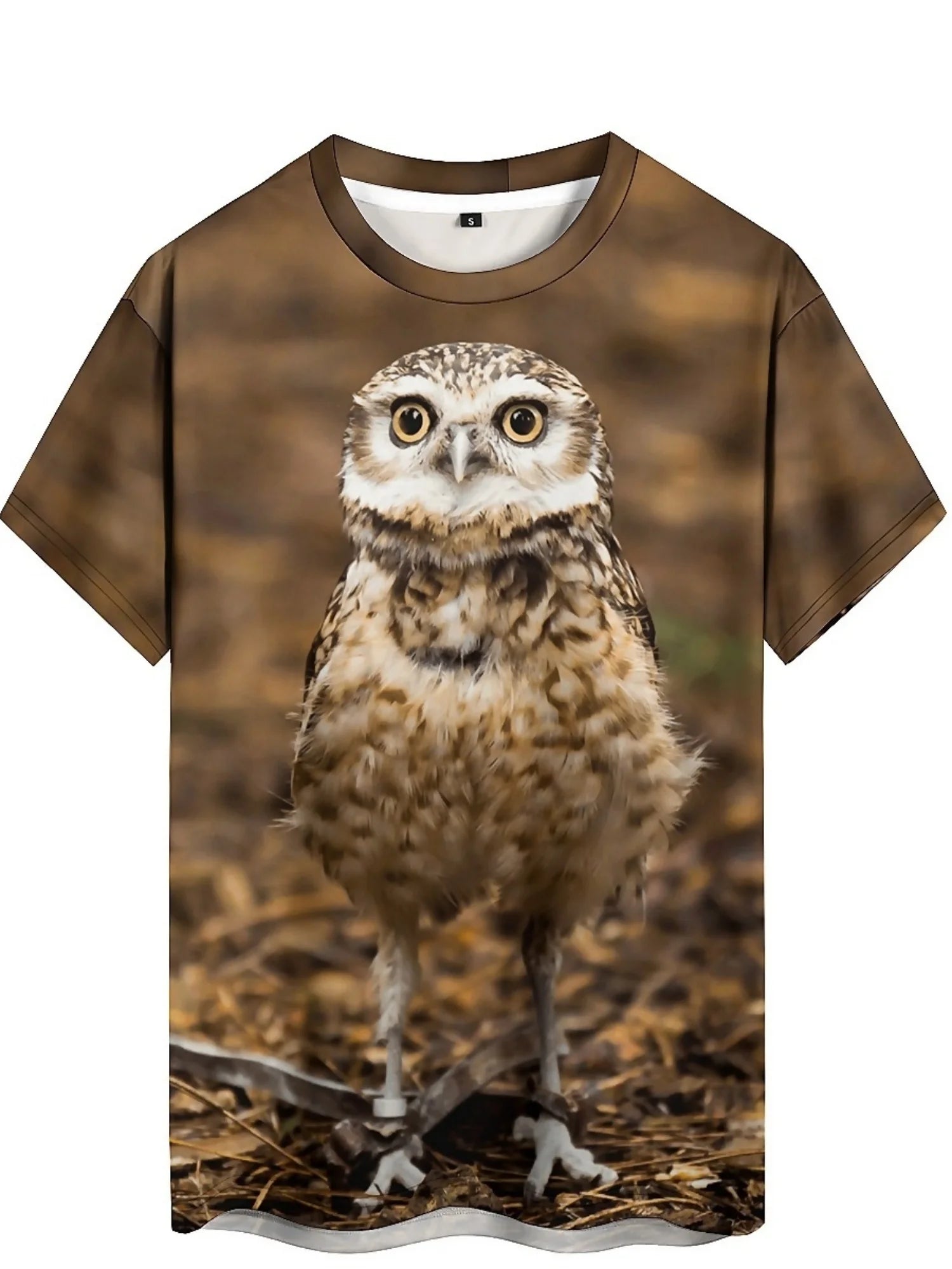 Men's & Women's Brown/Orange Owl Graphic T-Shirt - Lightweight Breathable Polyester Tee