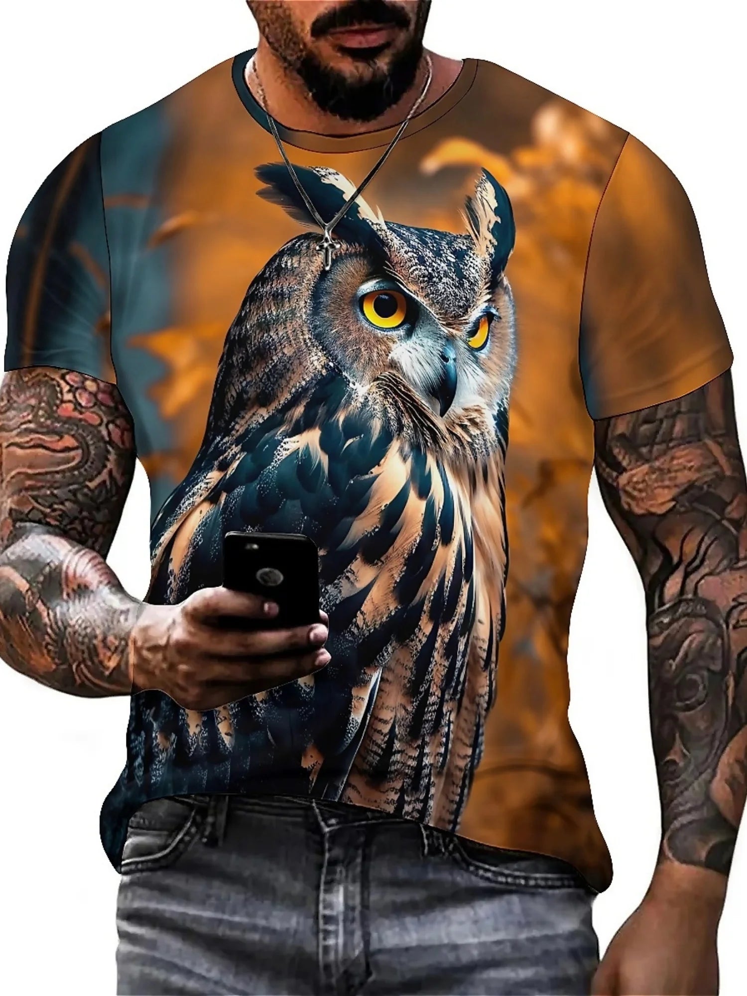 Men's & Women's 3D Print Owl Graphic T-Shirt - Soft Polyester, Loose Fit Large Size, Vibrant Geometric Pattern