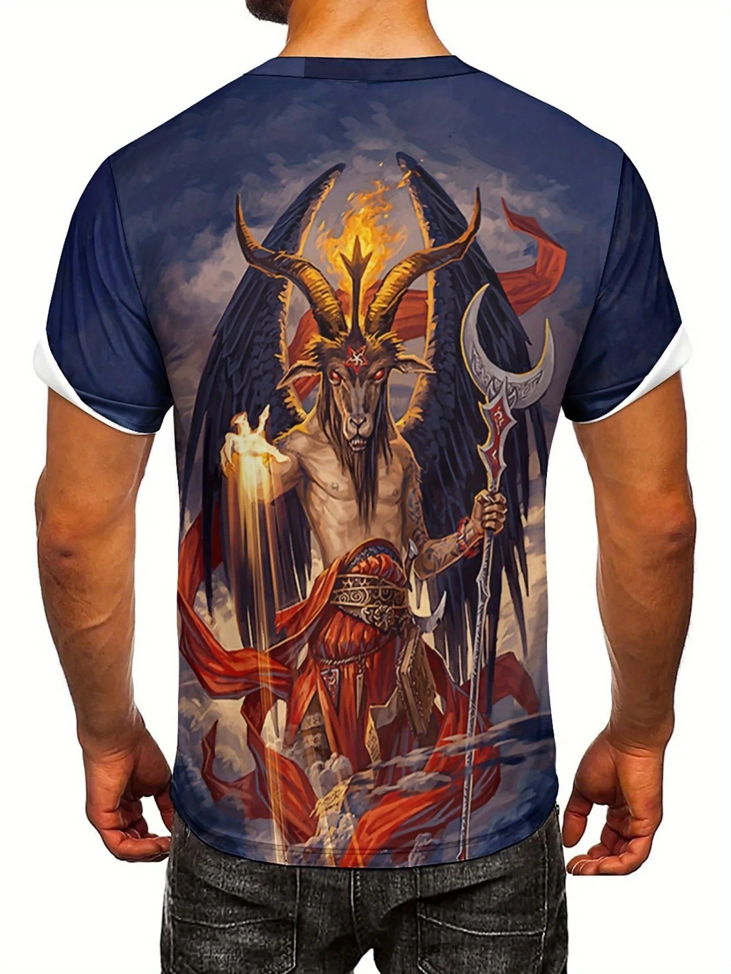 Men's 3D Demon Print T-Shirt | Bold Dark Style Graphic Tee with Intricate Fantasy Design | Short Sleeve, Round Neck