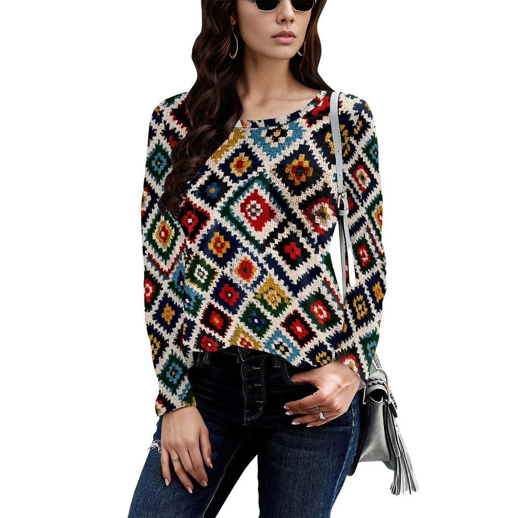 Long Sleeve Shirts for Women Spring Fashion 2025 Floral Crewneck Workout Cute Blouses Casual Loose Fit Tops