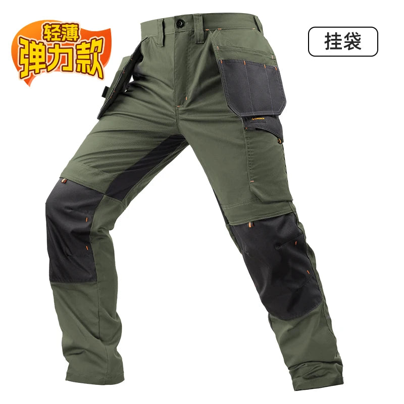 Summer Autumn Workwear Pants,Men Cargo Pants With External Tool Pockets, Plus Size Outdoor Trousers