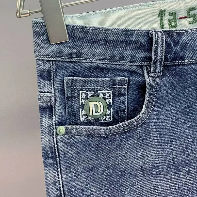 Summer New European Sle Slim Fit Men's Denim orts Trendy Casual Five-Quarter Pants Straight Leg Jeans Youth ular