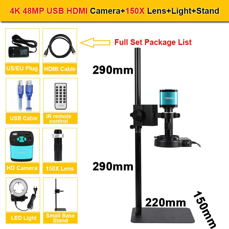 130X 150X 180X 215X C-Mount Zoom Lens Electronic Digital Microscope 4K 48MP HD Video Recording Industrial Cameras Repair Tools
