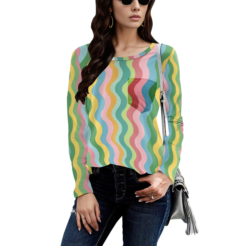 Long Sleeve Shirts for Women Spring Fashion 2025 Floral Crewneck Workout Cute Blouses Casual Loose Fit Tops