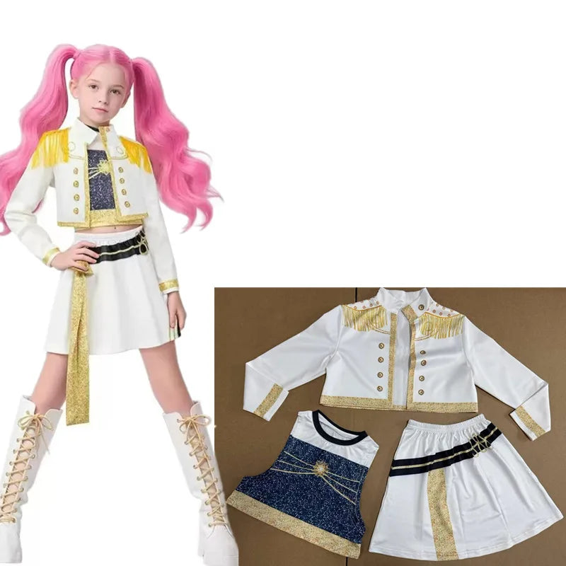 Movie kpop demon hunter Rumi Cosplay Costume for Girl Halloween Carnival Rumi jacket vest and shorts Three-piece Set Dress Up