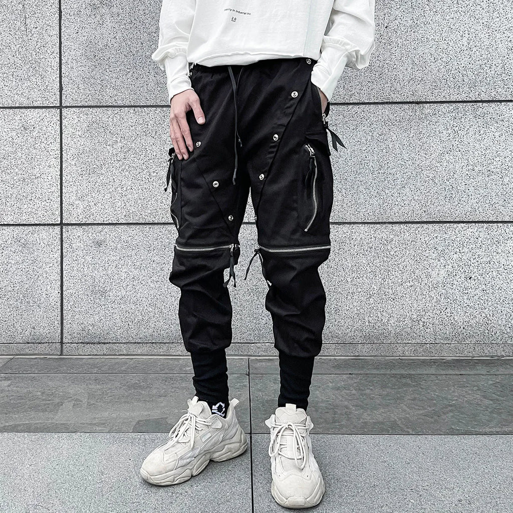 Owen Seak Men's Cargo Pants Multi-Pockets Jogger Tactical Drawstring Elastic Waist Outdoor Casual Calf-Length Black Pants