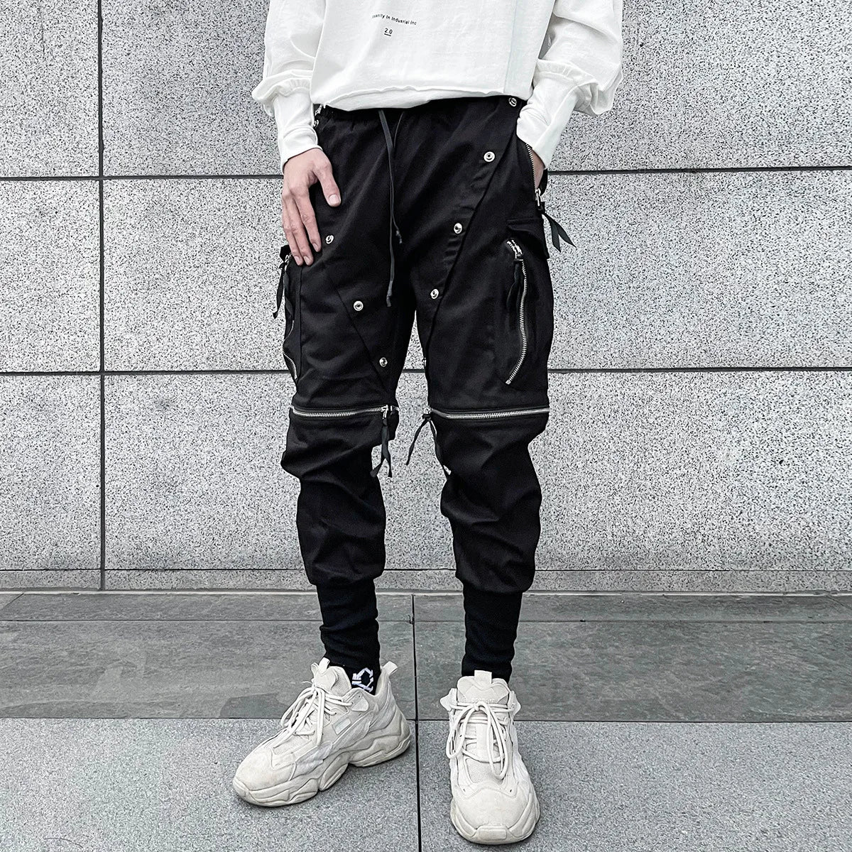 Owen Seak Men's Cargo Pants Multi-Pockets Jogger Tactical Drawstring Elastic Waist Outdoor Casual Calf-Length Black Pants