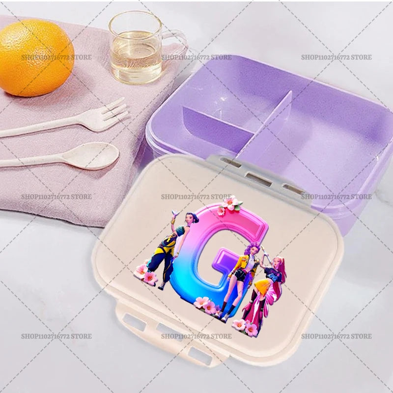 New Kpop Demon Hunter Girl Lunch Boxes Letter Student Plastic Portable Bento Box Food Fruit Container LunchBox Kid Birthday Gift