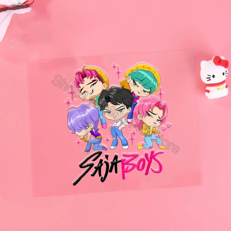 Kpop Demon Hunter Cartoon 3D Transfer Sticker UV DTF Stickers Kawaii Water Cup Water Bottle Lunch Box DIY Waterproof Sticker