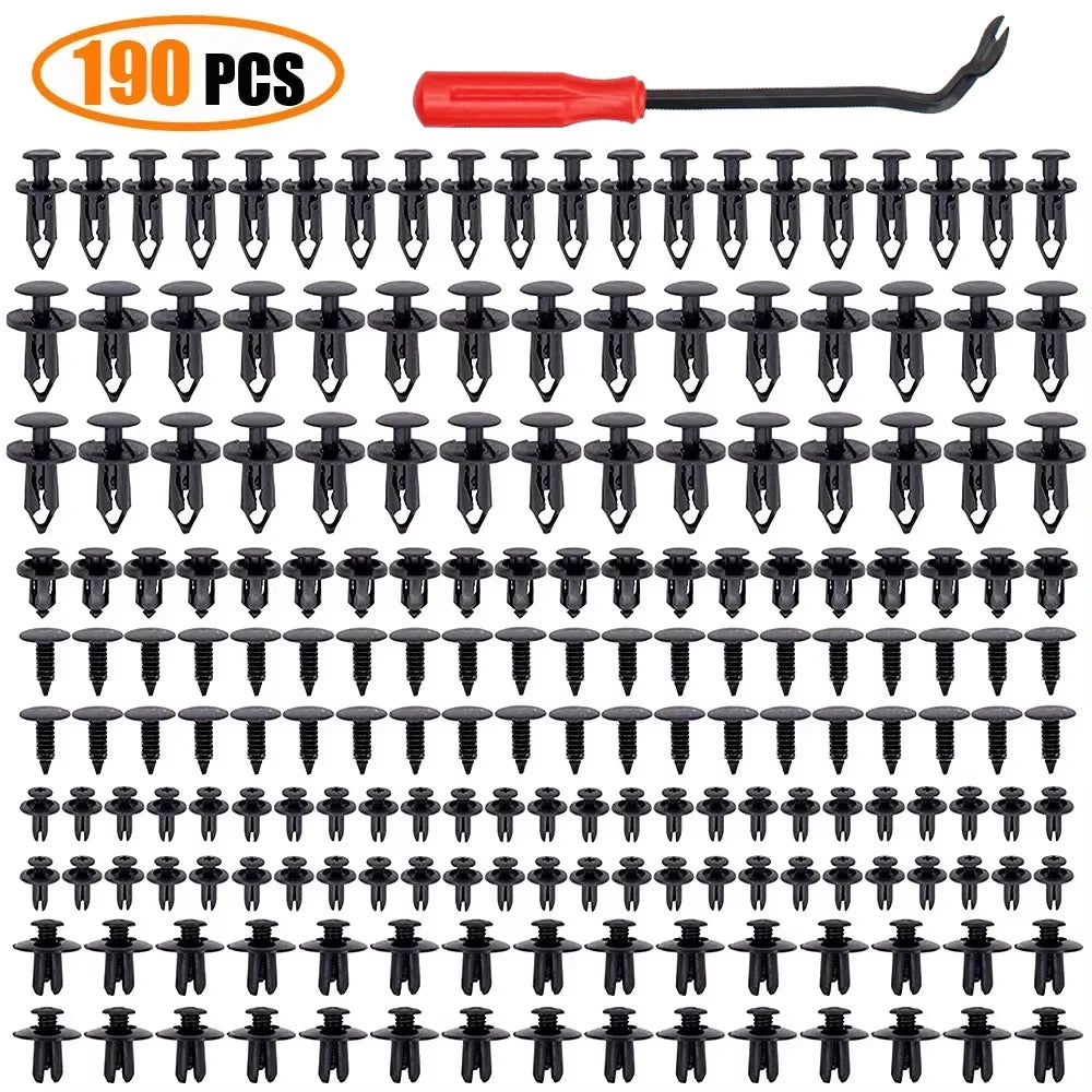 Bagged Set of 190 Pcs Car Universal Buckles 6 Models Size Fastener Rivet Clamping Fastener Buckle Car Accessory Abs Material Fixed Screw