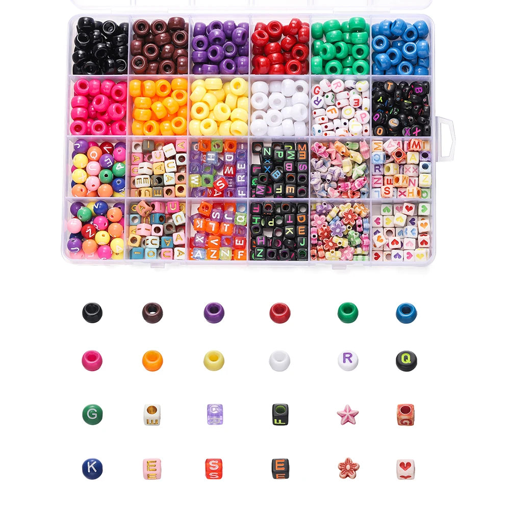650pcs/set 24 Colors Letter Beads Set Material Acrylic Loose Spacer Beads DIY Jewelry Bracelet Necklaces Accessories