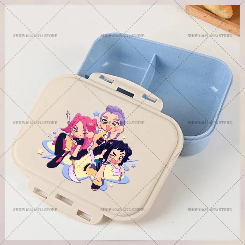 New Kpop Demon Hunter Bento Box Anime Huntrix Lunch Boxes with Dinnerware Girls School Picnic Food Storage Fruit Container Gift
