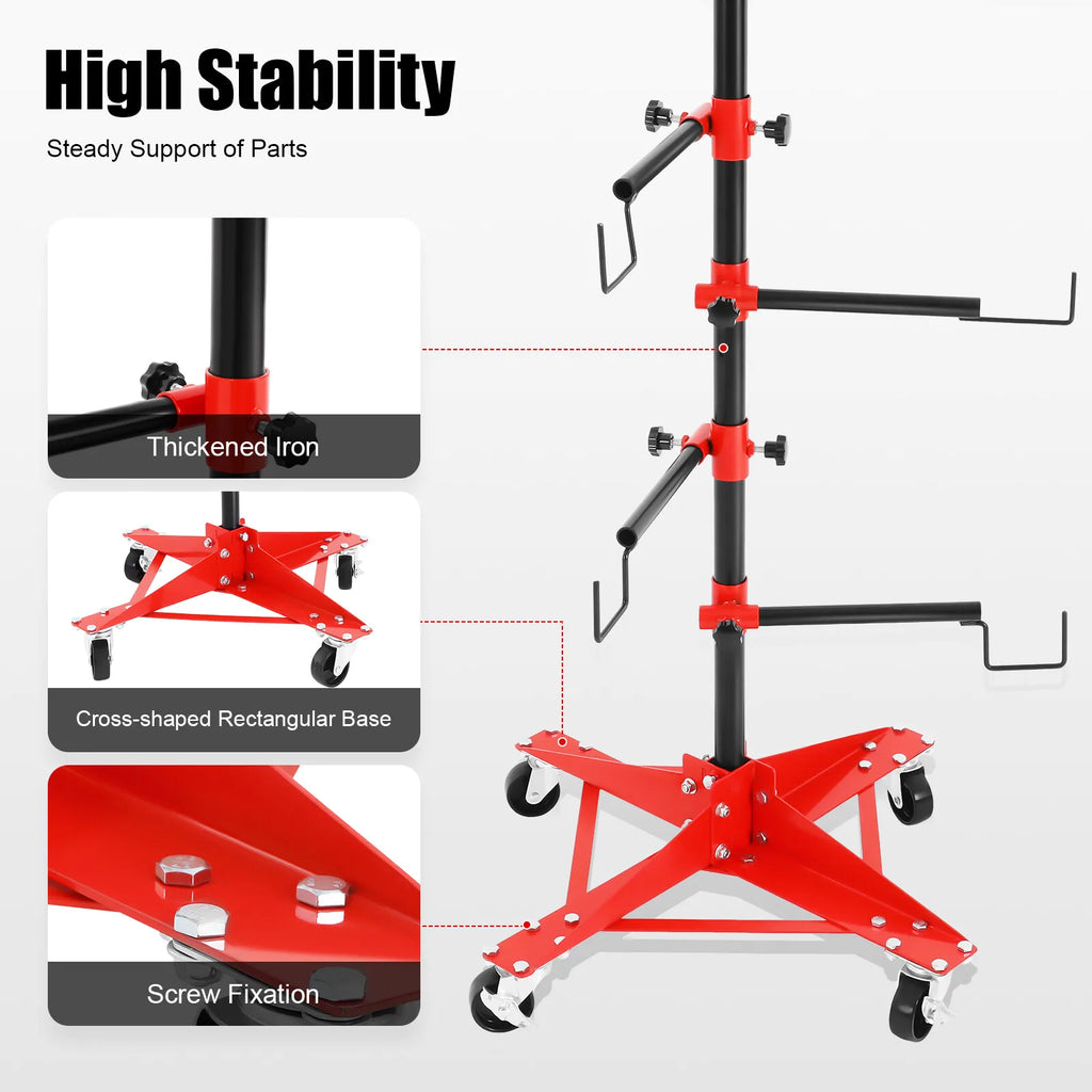 Panel Tree Paint Stand with 6 Adjustable Hooks & 4 Locking Wheels Dual Panel Capacity Heavy Duty Iron for Auto Body Shops