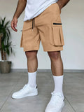 2025  Summer New Fashion Men's Solid Color Loose Drawstring Multi Pocket Shorts Casual Trendy Thin Cargo Shorts Male Clothes