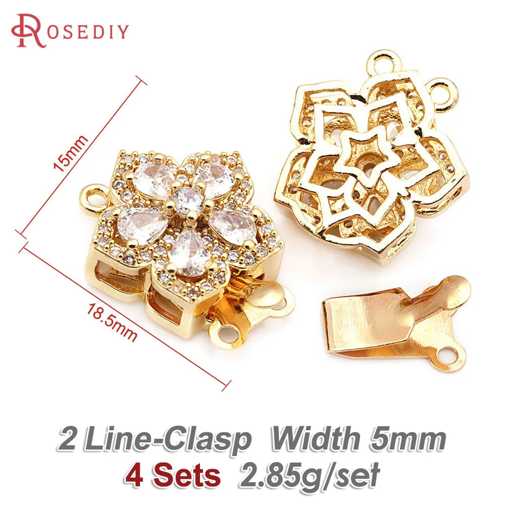 4 Sets Full Size 21x15MM 18K Gold Color Brass Zircon Flower Necklaces Connect Clasps High Quality Diy Jewelry Making Supplies