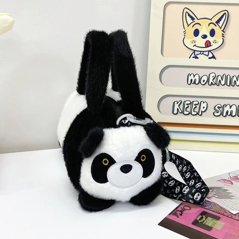 New Cute Panda Storage Bag Plush Soft Cartoon Animal Bucket Bag Large Capacity Korean Style Shoulder Bag for Children
