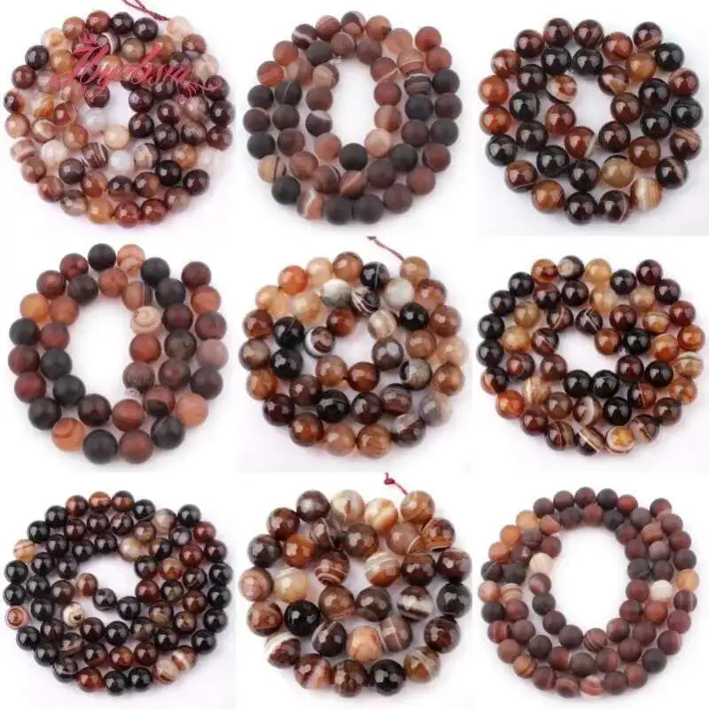 Natural Brown Stripe Agate Round Stone Beads For Jewelry Making Necklace Bracelet Strand 15 Inches DIY Loose Beads 6/8/10/12mm
