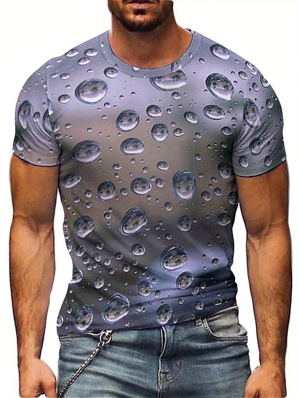 Men's 3D Print Water Drop Geometric Pattern T-Shirt - Hip Hop Streetwear Loose Fit, Soft Breathable Polyester