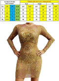 Gold Diamond Party Dress Translucent Women's Plus Size Formal Dress Gold Evening Dress Long Sleeves Vestido De Fiesta Graduación