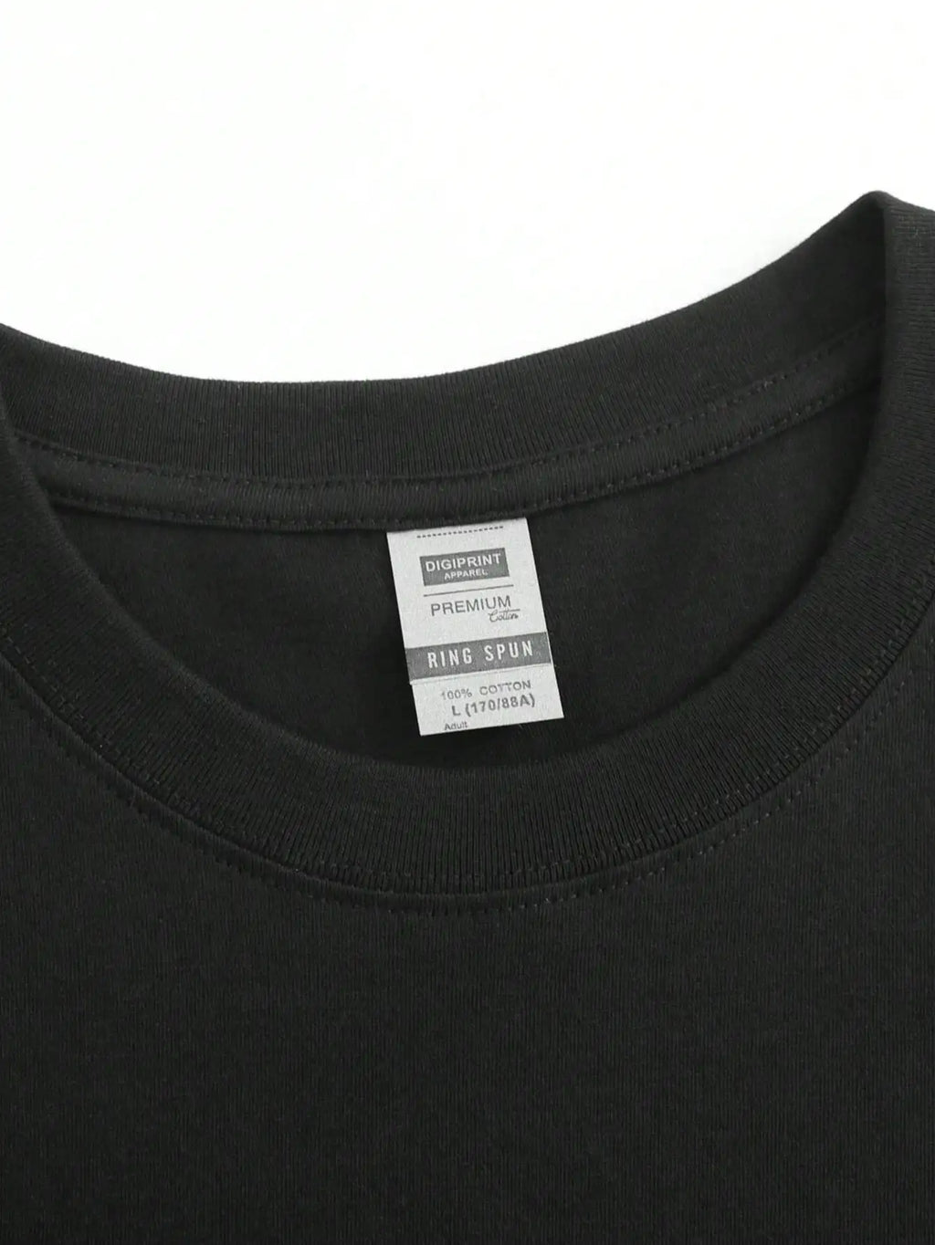 Plus Size Men's T-Shirt, Black Pure Cotton Crew Neck, Suitable for Outdoor Wear in Spring and Summer, Casual and Comfortable