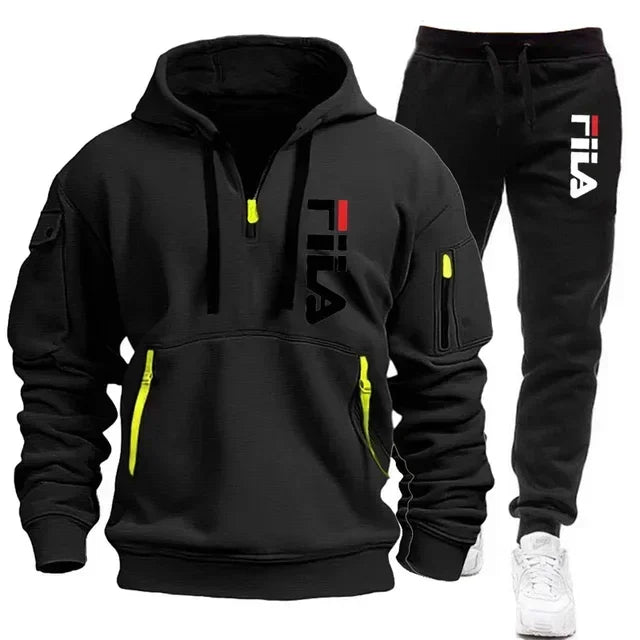 Men's set 2025 Autumn/Winter new Men's hooded sweatshirt + long pants two-piece set, outdoor multi-pocket men's pullover sportsw