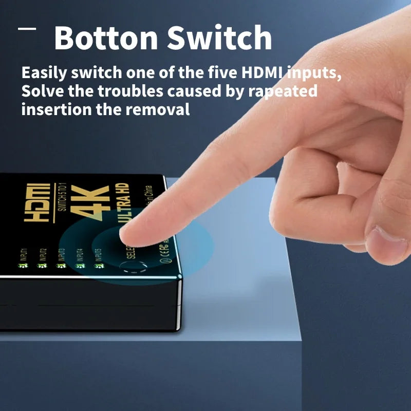4K HDMI-Compatible Switch Switcher 5 Port HDMI-Compatible Switches With IR Remote Controller for Xbox PS4 DVD HDTV PC Laptop TV