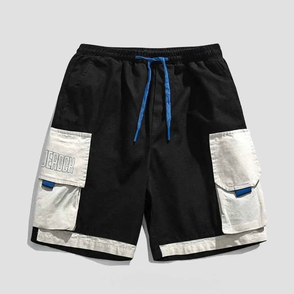 Wide Short Pants for Men Hip Hop Mens Cargo Shorts with Draw String Elastic Waist Loose Baggy Pockets Vintage Elegant Distressed