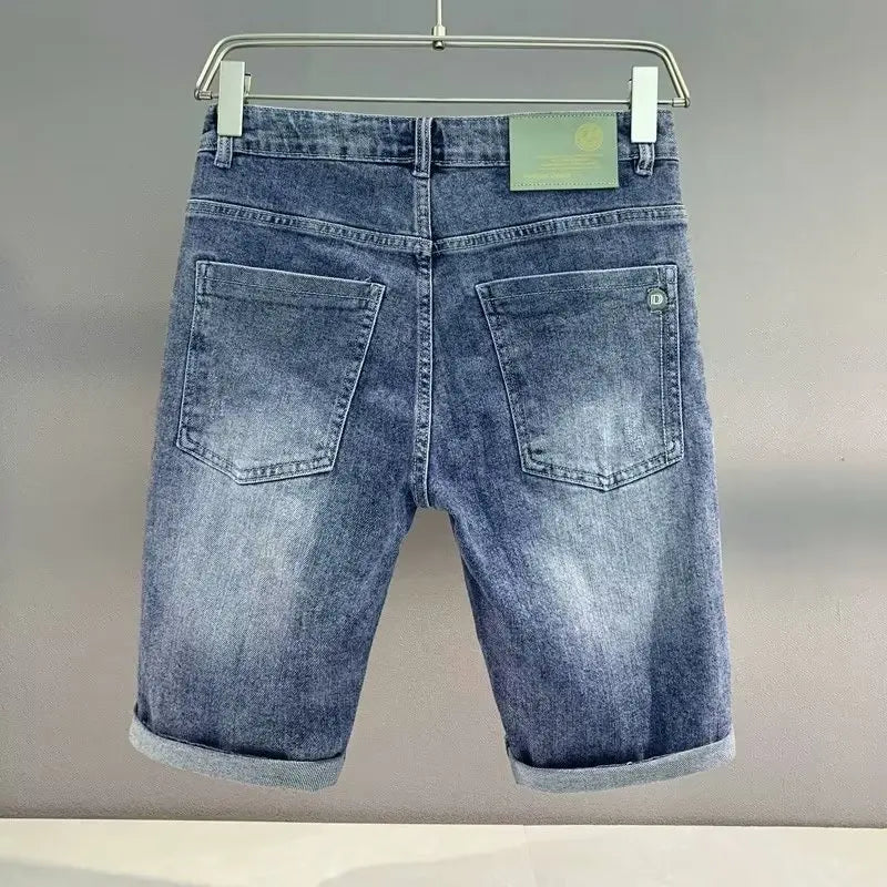 Summer New European Sle Slim Fit Men's Denim orts Trendy Casual Five-Quarter Pants Straight Leg Jeans Youth ular