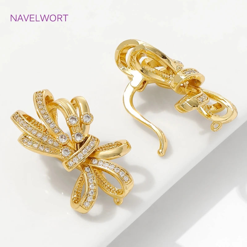 18K Gold Plated Pendant Bail Connector Clasps,with Zircon Bow-Knot Connector Clasp For Jewelry Making,DIY Jewelry Findings