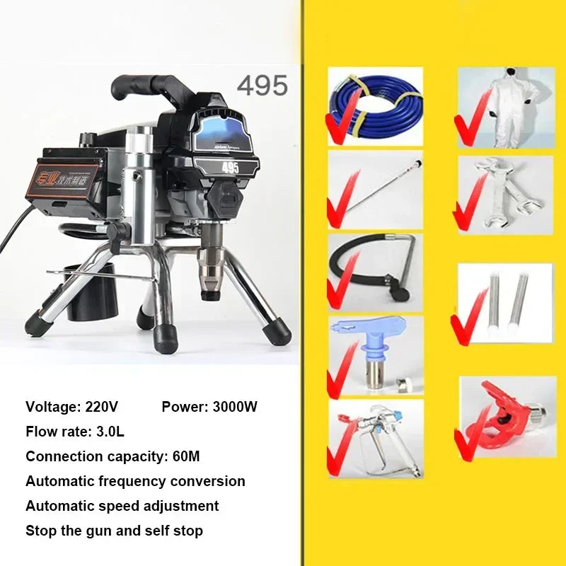 Airless Spray Gun 2200W/3000W Professional Painting Machine Paint Sprayer 395/495 3L 2.5L Working Decoration Spraying Tool