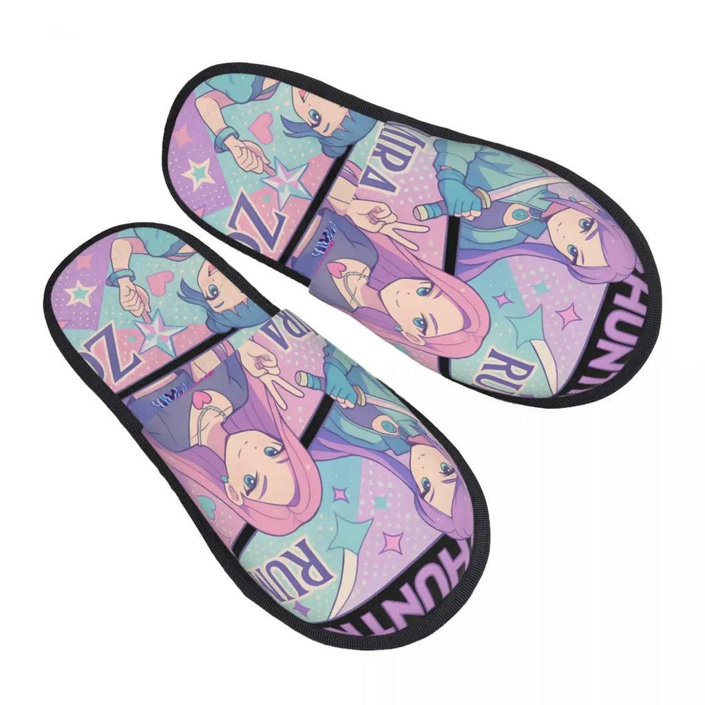 Kpop Demon Hunters Huntrix Soft Scuff Memory Foam Slippers Women Spa House Shoes
