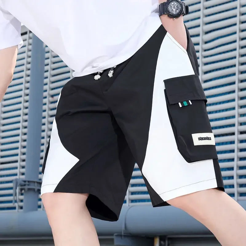Men's Cargo Shorts Baggy Half with Draw String Long Male Short Pants Wide Loose Elastic Waist Pockets Bermuda Comfortable New In