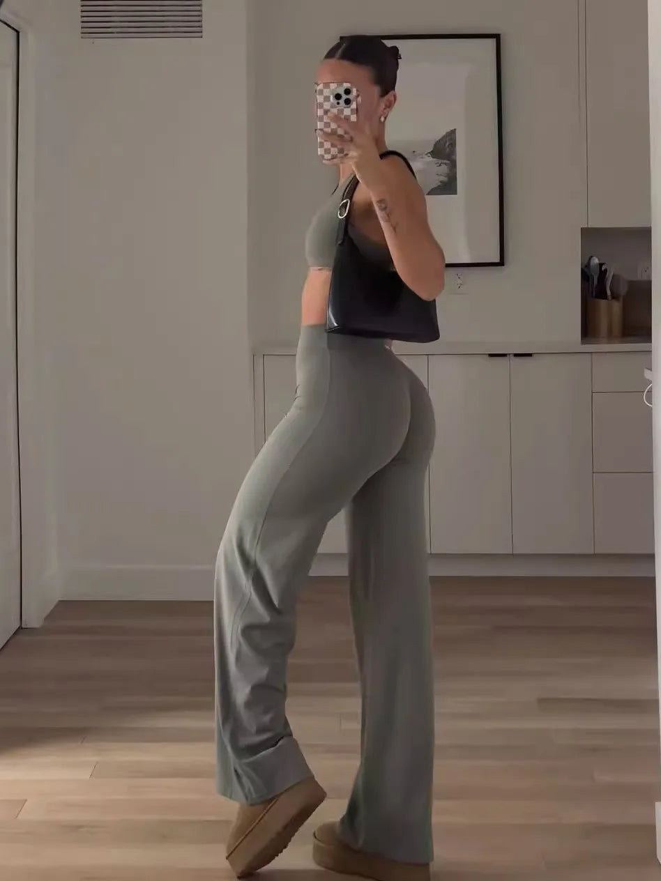 TT WOLVES High Waist Straight Leg Pants Women's Clean Fit Fce Yoga Fitn Sports Leggings Qui Dry Slimming Long Trousers