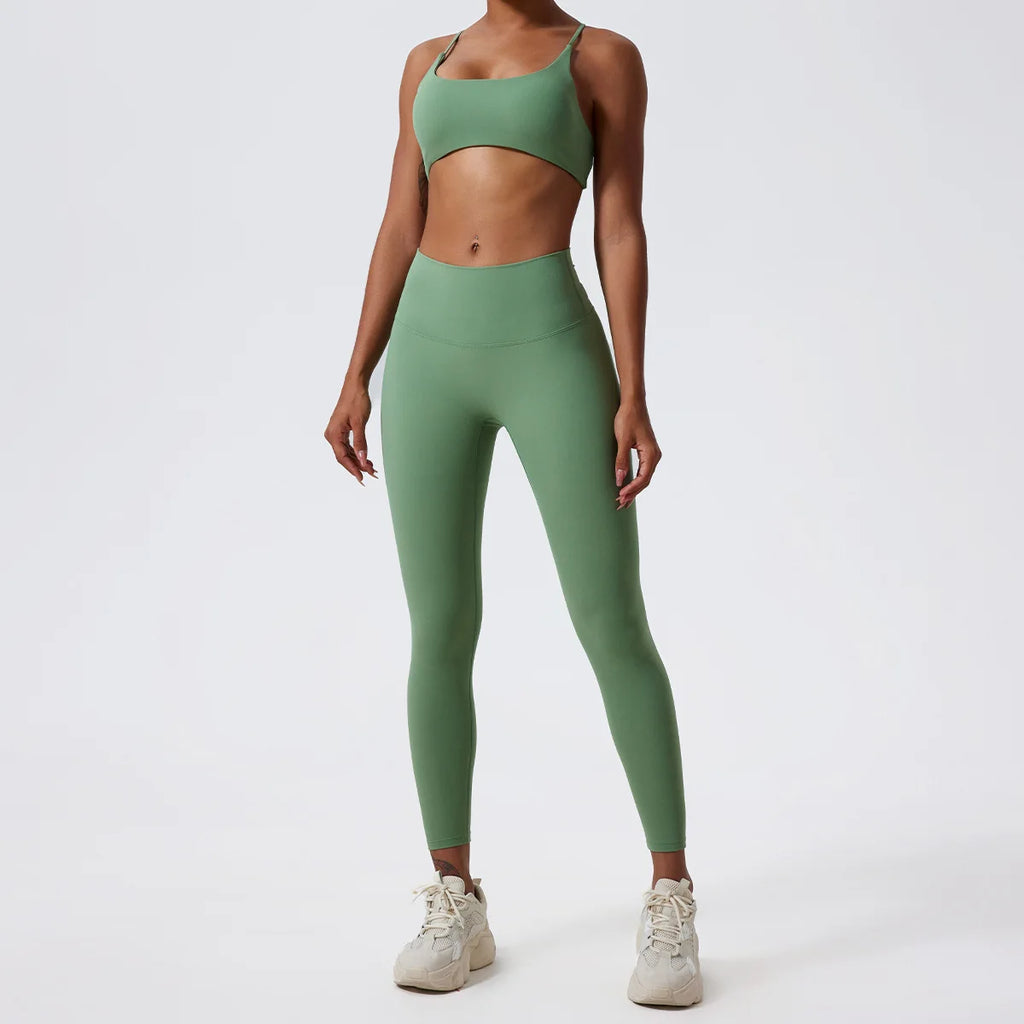 LezyanXR Nude Beautiful Back Breathable Tight Quick Drying 2 Pieces Gym Yoga Sport Running Exercise Workou Set Womens Outfits