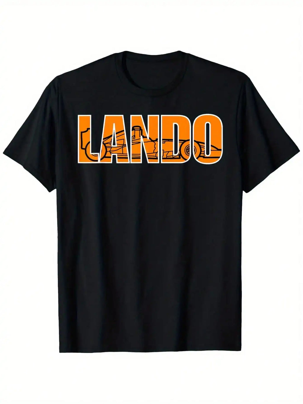[Cotton Formula Car T-Shirt] 100% Cotton Lando N Formula Car T-Shirt - Papaya Race Track Fan Wear, Crew Ne