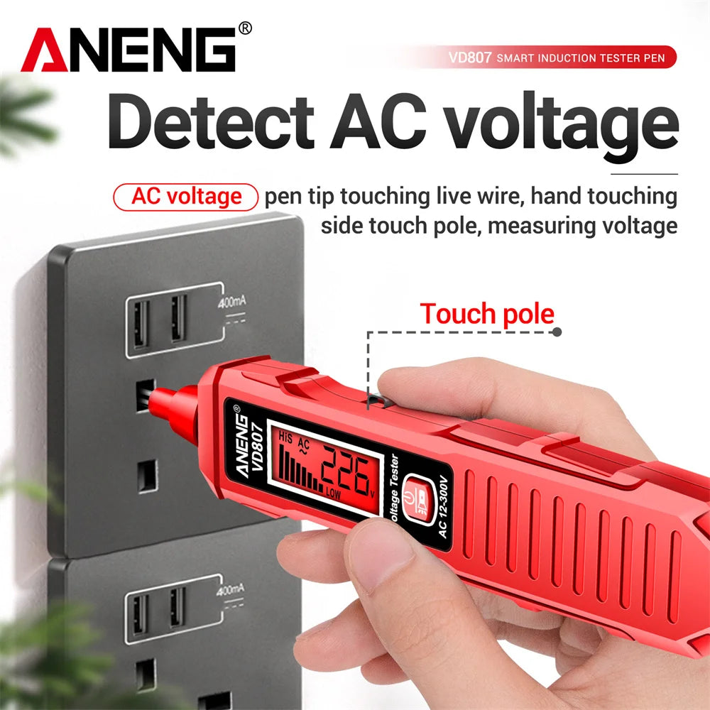 ANENG VD807 One-word Induction Portable 50/60Hz Smart Electric Pen Tester NCV Sensor AC 12-300V Non-contact Wire Detector Tools