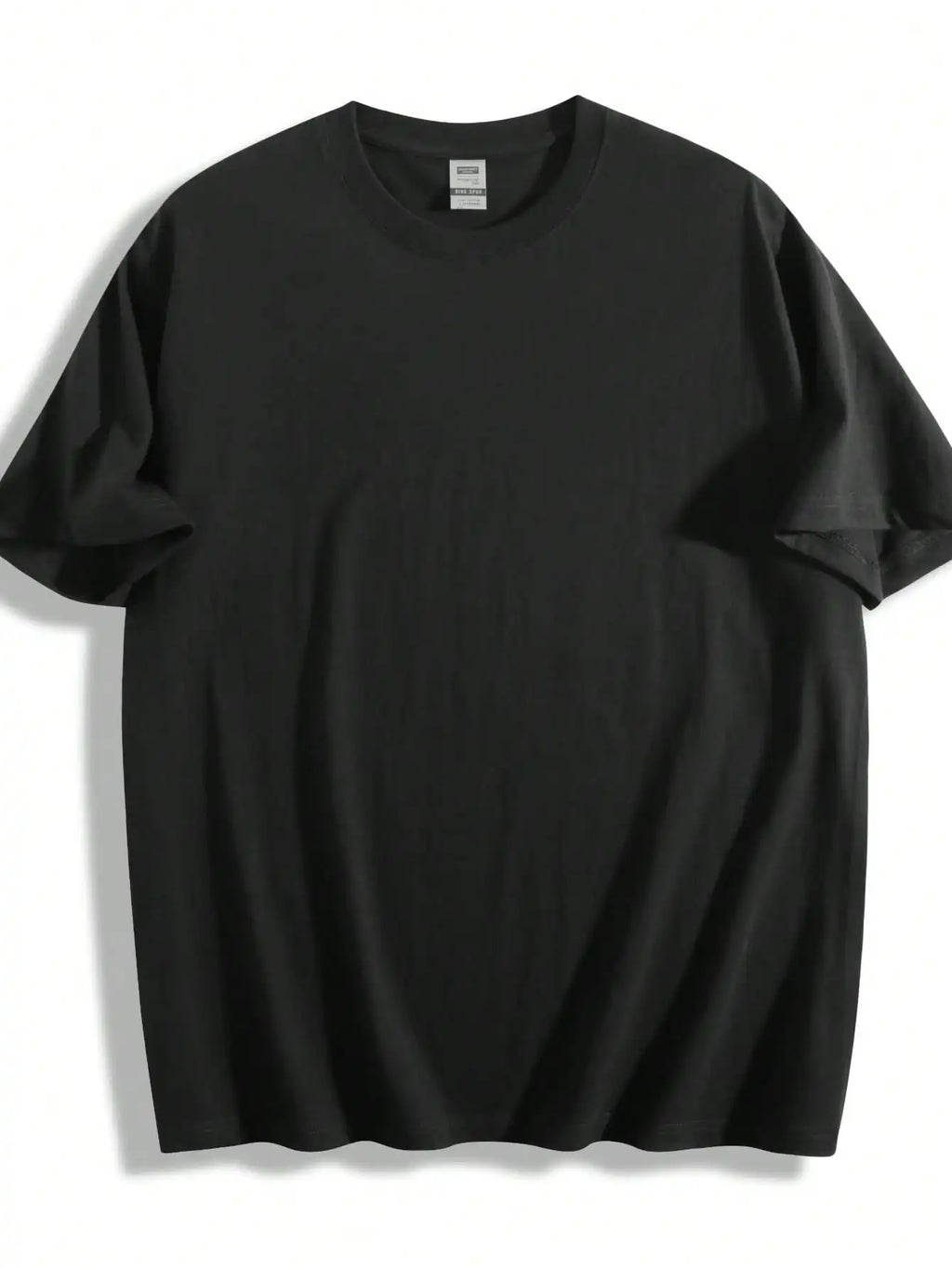 Plus Size Men's T-Shirt, Black Pure Cotton Crew Neck, Suitable for Outdoor Wear in Spring and Summer, Casual and Comfortable