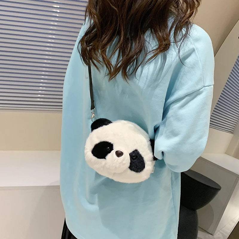 Fashion Cute Panda Plush Crossbody Bag Mini Shoulder Purse for Women Kids Creative Gift Cartoon Animal Shaped Furry Side Bags
