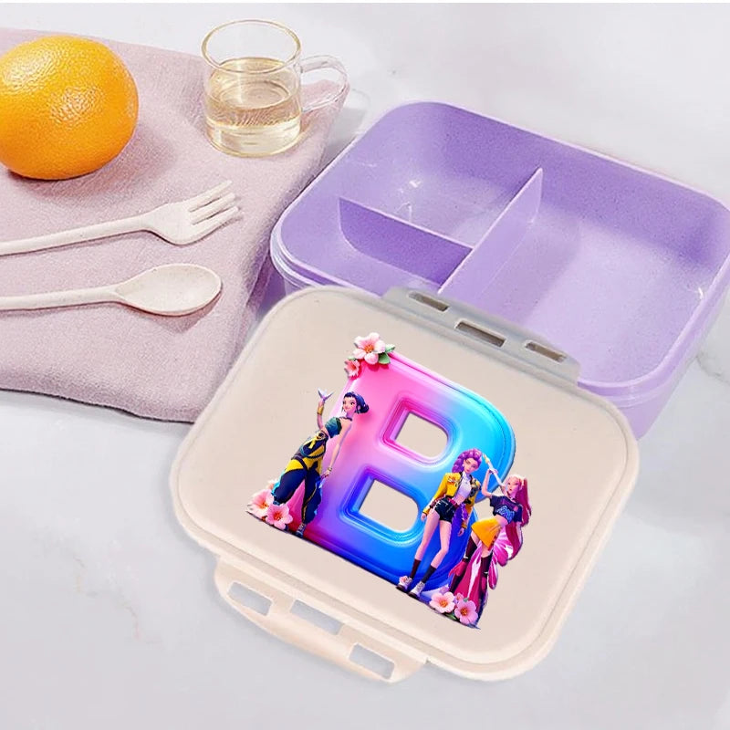 New Kpop Demon Hunter Girl Lunch Boxes Letter Student Plastic Portable Bento Box Food Fruit Container LunchBox Kid Birthday Gift