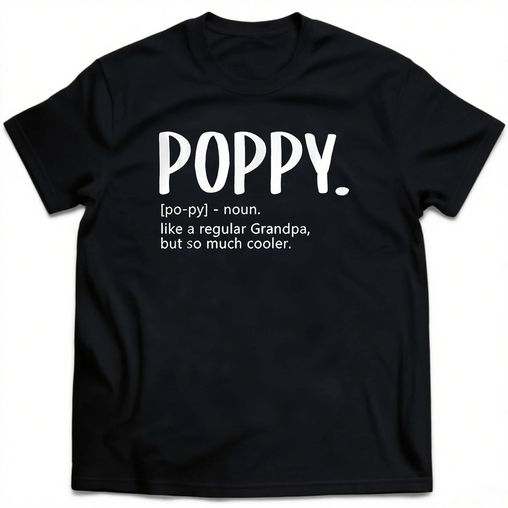 Plus Size Black Short Sleeve T-Shirt With“Poppy” Word and Cute Explanation Suitable for Outdoor Leisure Wear in Summer
