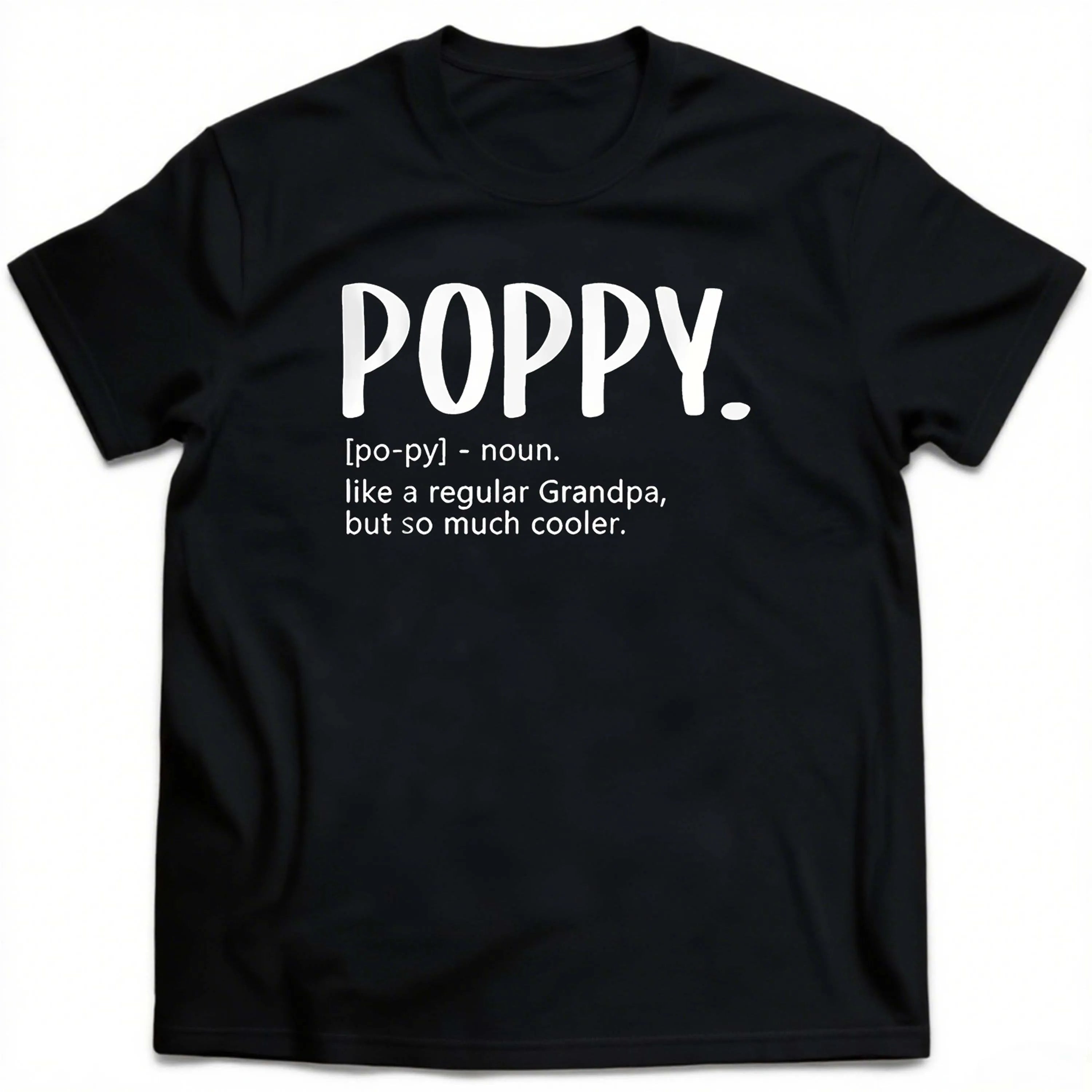 Plus Size Black Short Sleeve T-Shirt With“Poppy” Word and Cute Explanation Suitable for Outdoor Leisure Wear in Summer