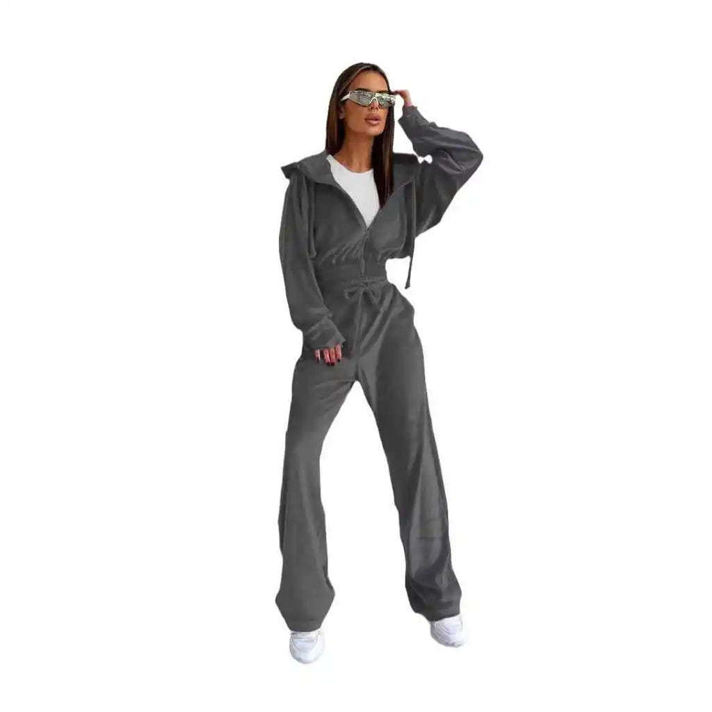 Women's Casual Winter Suit Hooded Zipper Sports Jaet And Long Pants Two-Piece Set Autumn Winter Faion Ladies' Wear